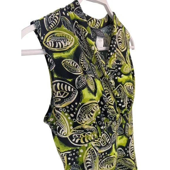 JKLA- Sleeveless Tank Stretch Light Faux Wrap collar-Lime Green-Black-Cream - Picture 16 of 16